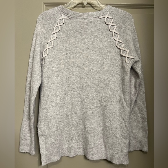 Sundance Lambswool Sweater Womens Small Light Gray Cross Creek Lace Up Hi Low - Picture 5 of 7